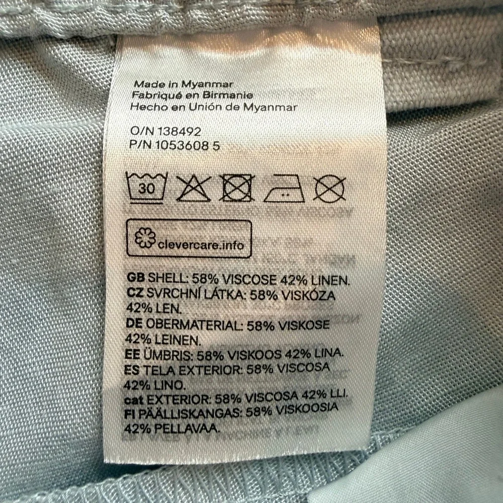 H&M Linen Blend Wide Leg Trousers‎ Light Blue High Waisted Size 8